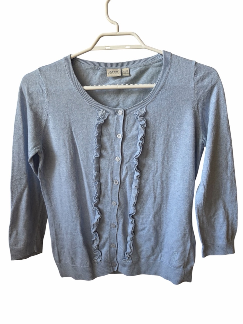 Esprit Vintage Blue Ruffle Cardigan Soft Girl Coquette Lightweight Knit Sweater
